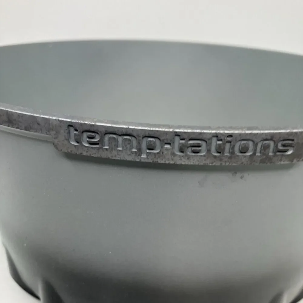 Temp-tations 5.9 Qt Round Aluminum NonStick Casserole Gray Pot With Glass Lid